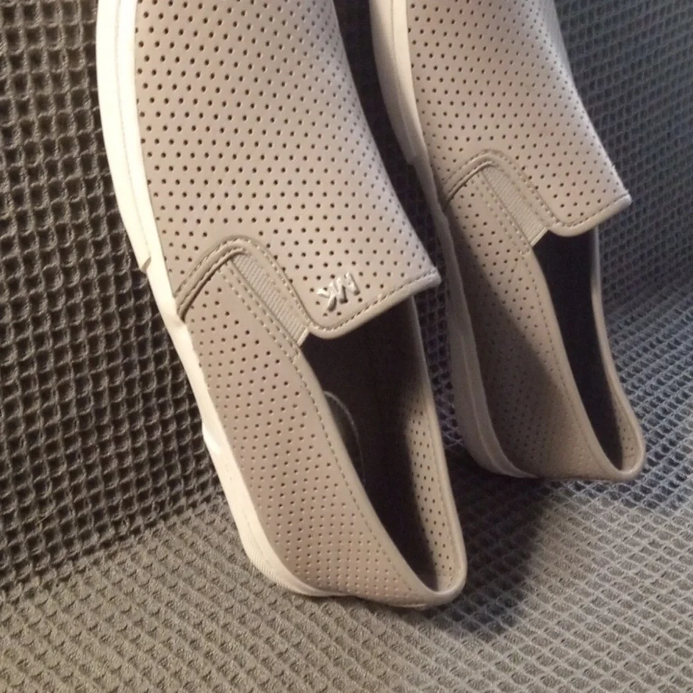 Women's Michael Kors Gray Perforated Leather Slip On Casual Sneaker Shoe - Picture 4 of 9